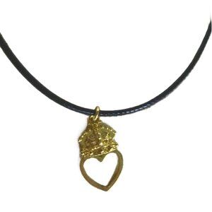 Unique Vintage Goldplated Crowned Heart Design Black Cord Fashion Necklace